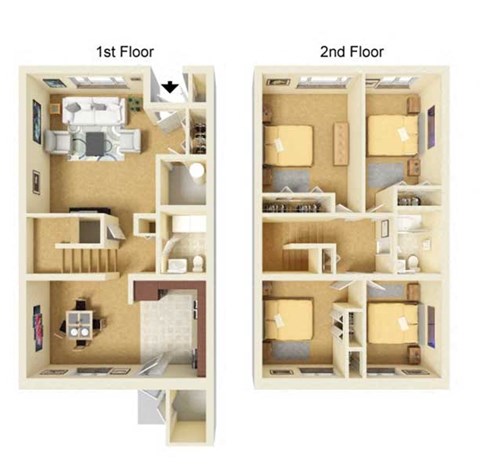 A diagram showing the layout of a one and two bedroom apartment.